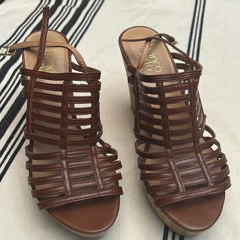 Franco Sarto wedge sandals, brown, size 9.5